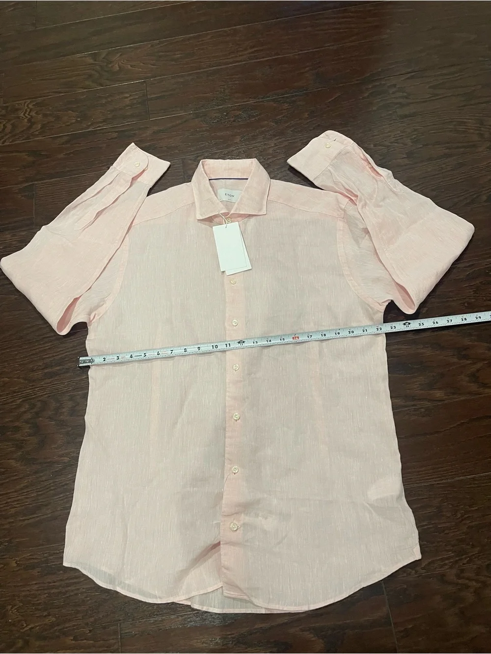 ETON Men DRESS SHIRT Size 17/43 LINEN PINK CHAMBRAY Slim FIT NEW